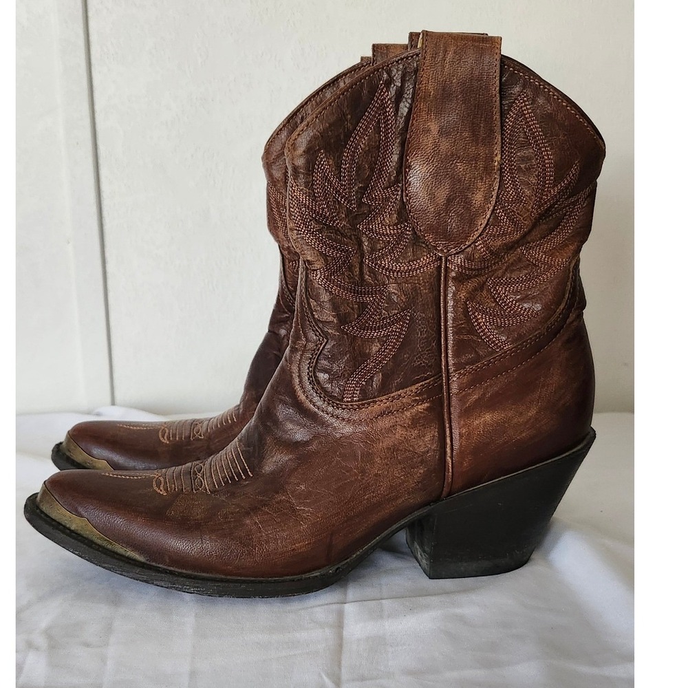 Idyllwind Wheels Brown Leather Western Ankle Boots Metal Toe 7.5B 555027-001